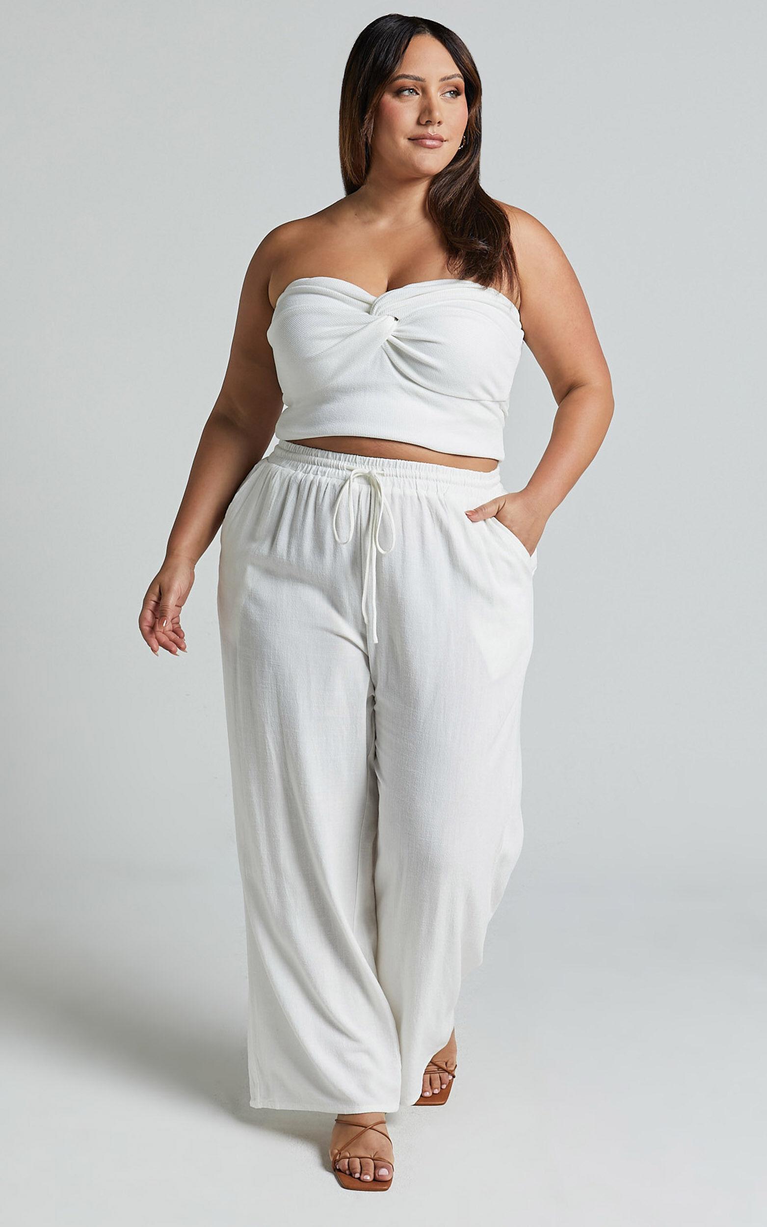 Kala Pants - Mid Waisted Relaxed Elastic Waist Pants in White Product Image