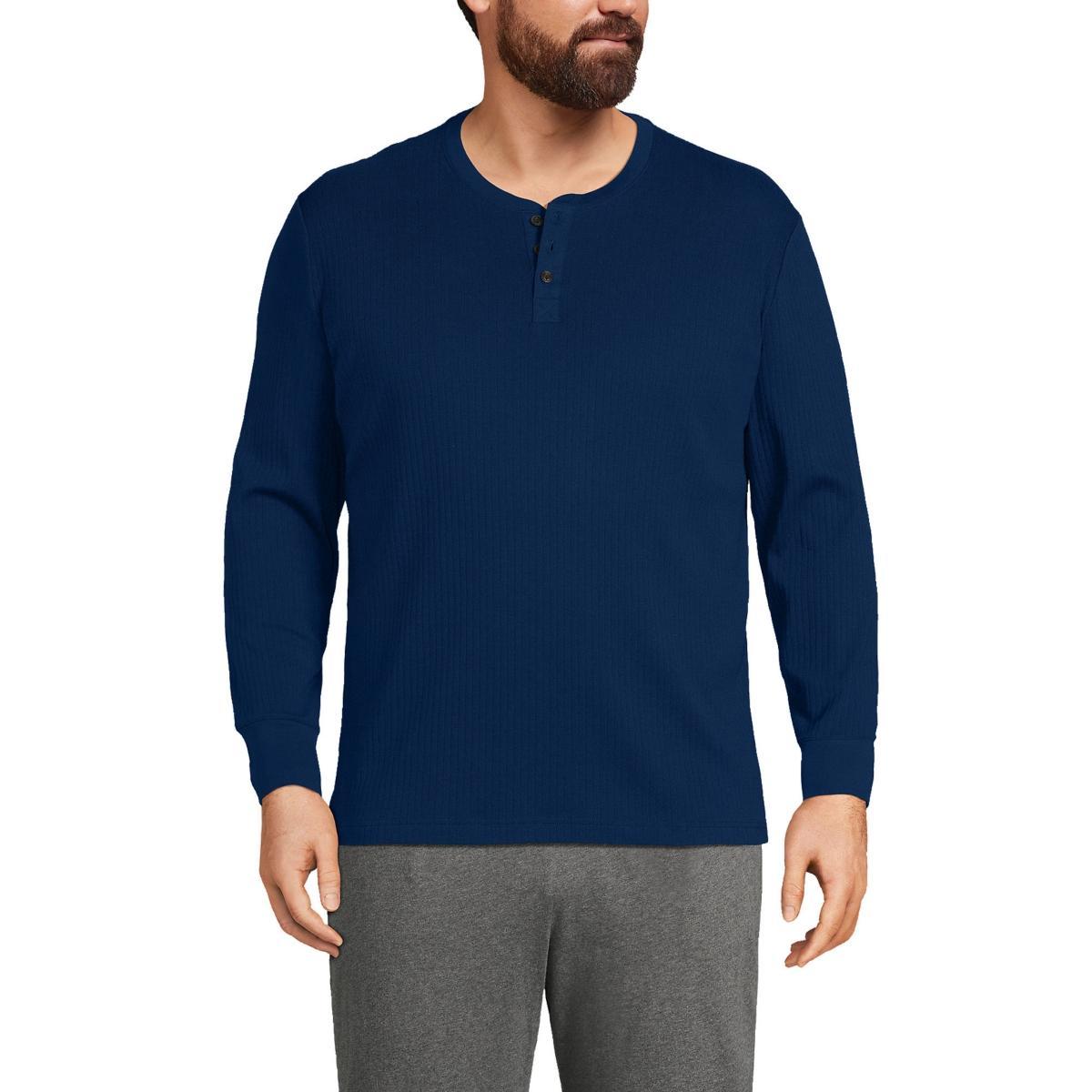 Men's Lands' End Ribbed Pajama Sleep Henley, Size: Medium, Deep  Blue Product Image