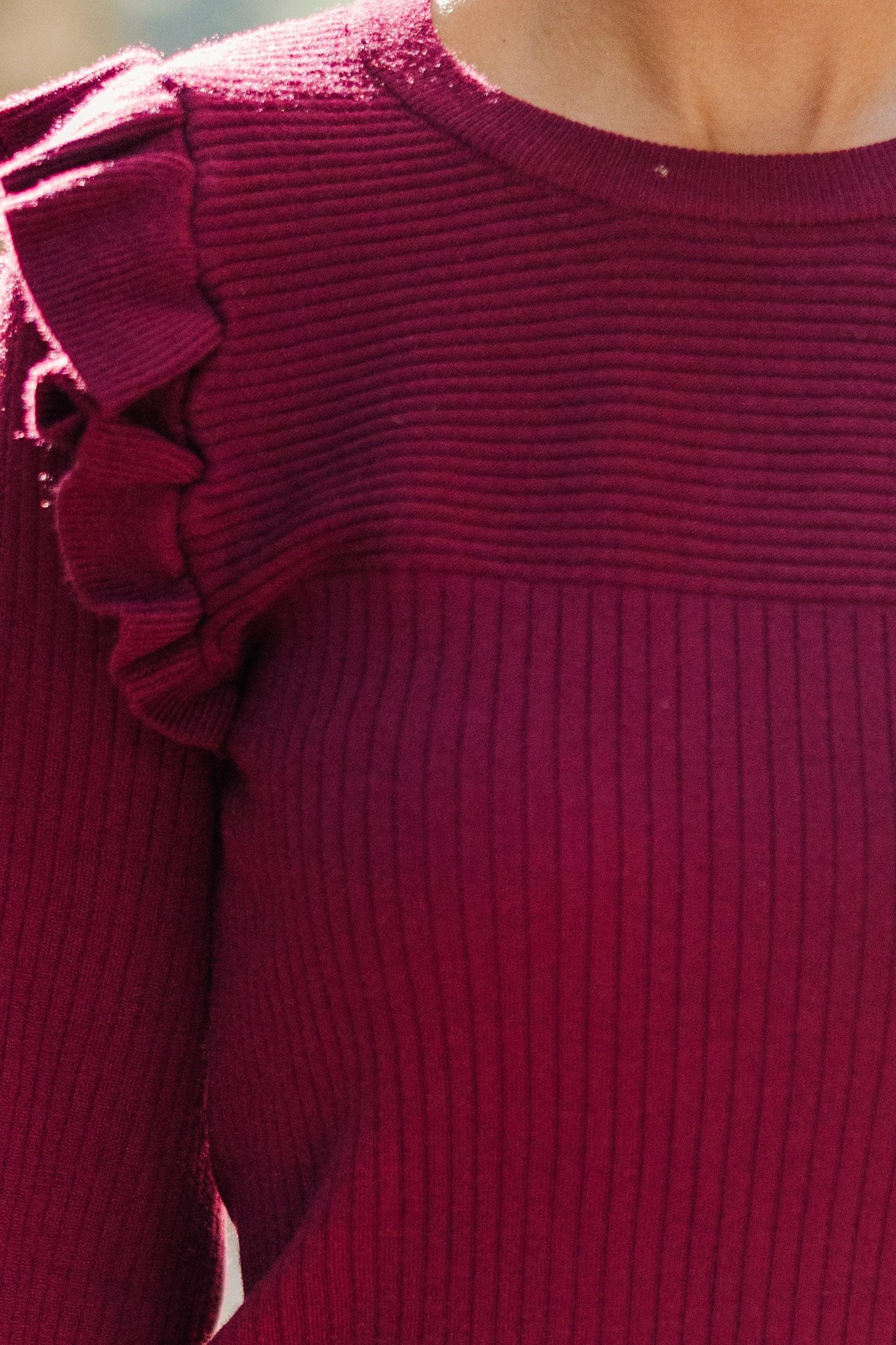 Reach Out Wine Red Ruffled Sweater Female Product Image