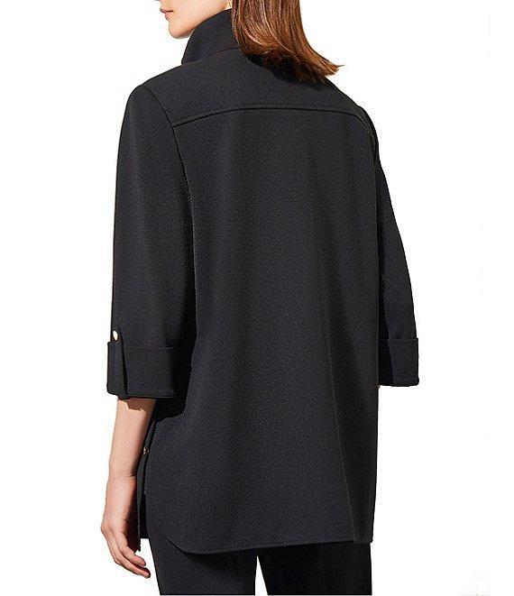 Ming Wang Deco Crepe 3/4 Sleeve Zip Front Jacket Product Image