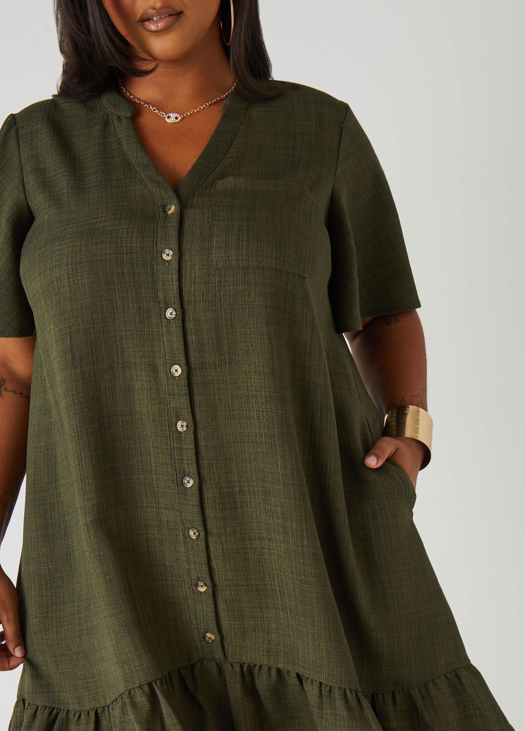 Flounced Slub Woven Shirtdress Product Image