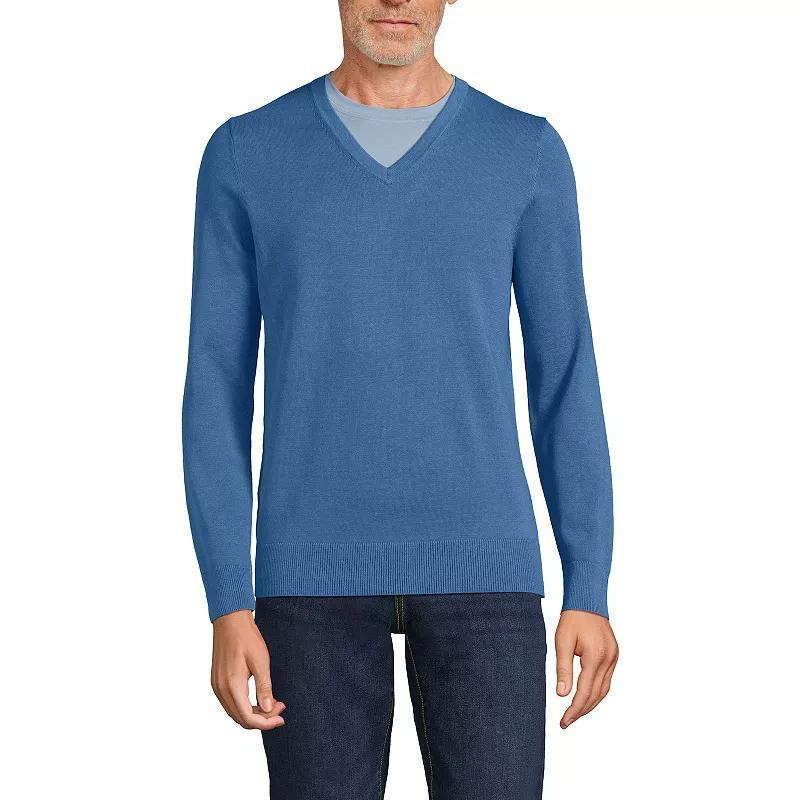 Men's Lands' End Fine Gauge Cotton V-Neck Sweater, Size: Medium, Washed Green Product Image