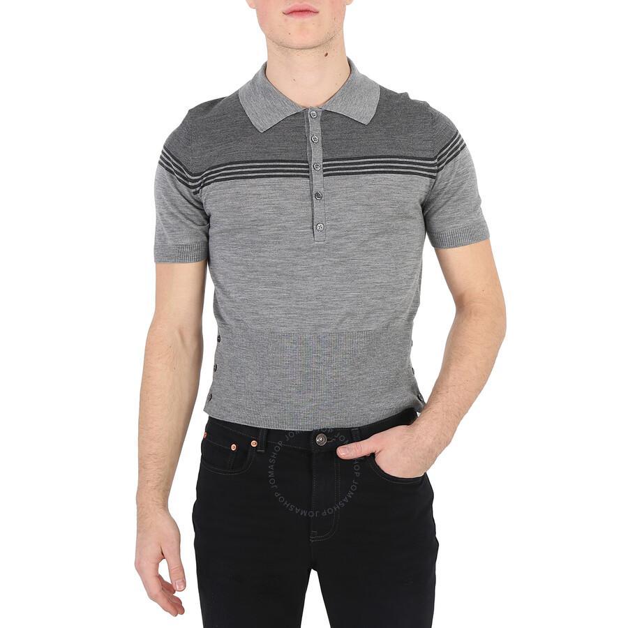 Men's Light Grey Jersey Merino Short Sleeve Polo Shirt Product Image