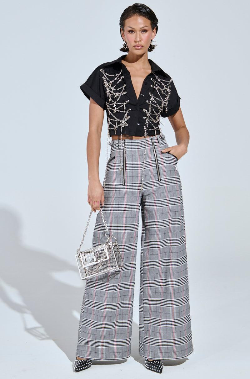 DARIA WIDE LEG PLAID PANT Product Image