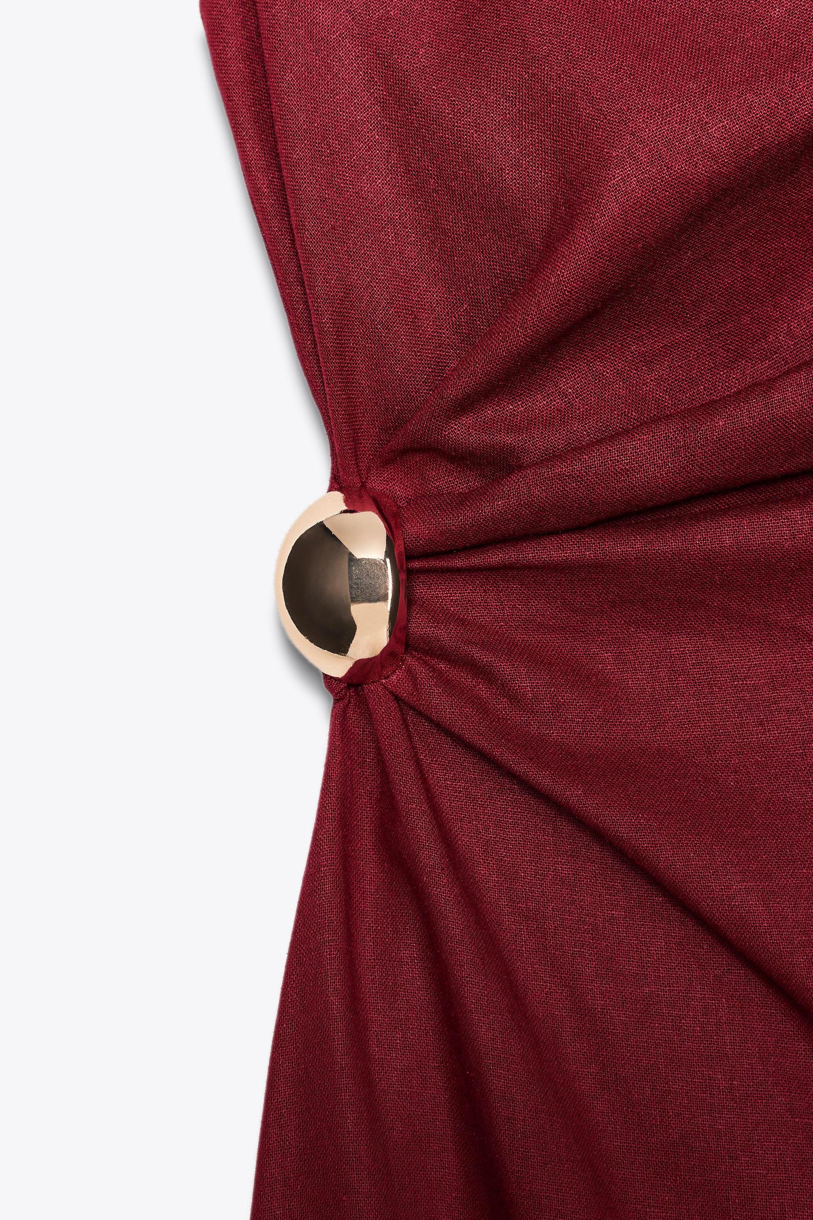 RUCHED LINEN BLEND MIDI DRESS Product Image