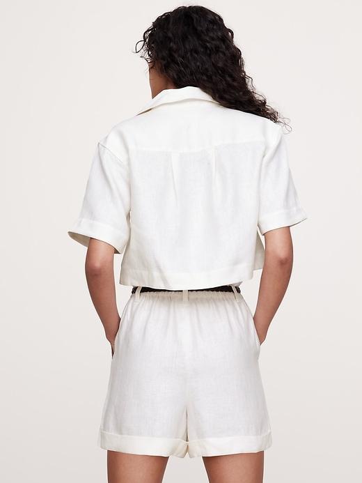 Oversized Linen Cropped Resort Shirt Product Image