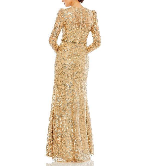 Mac Duggal Sequin Lace Crew Neck Long Sleeve Gown Product Image