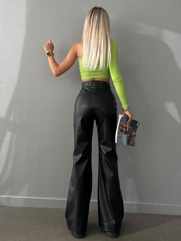 Flared Pants Bandage Solid Color Pants Trousers Product Image