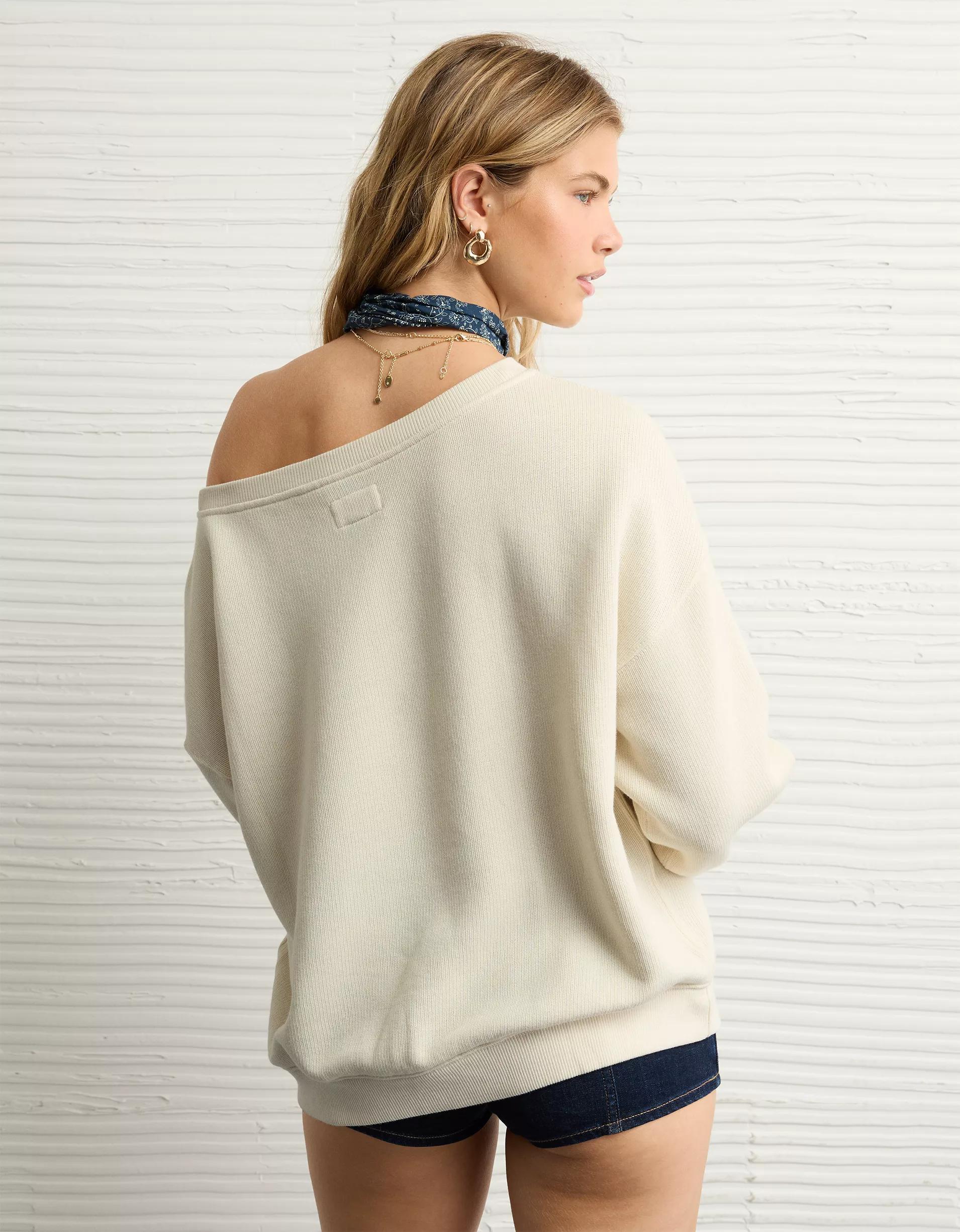 AE Off The Shoulder Destination Graphic Sweatshirt Product Image