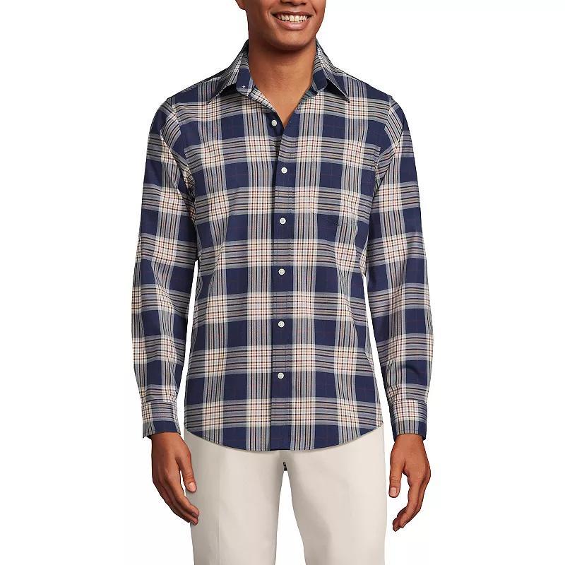 Big & Tall Lands' End Traditional-Fit No-Iron Twill Button-Down Shirt, Men's, Size: Large Tall, Light Brown Check Product Image