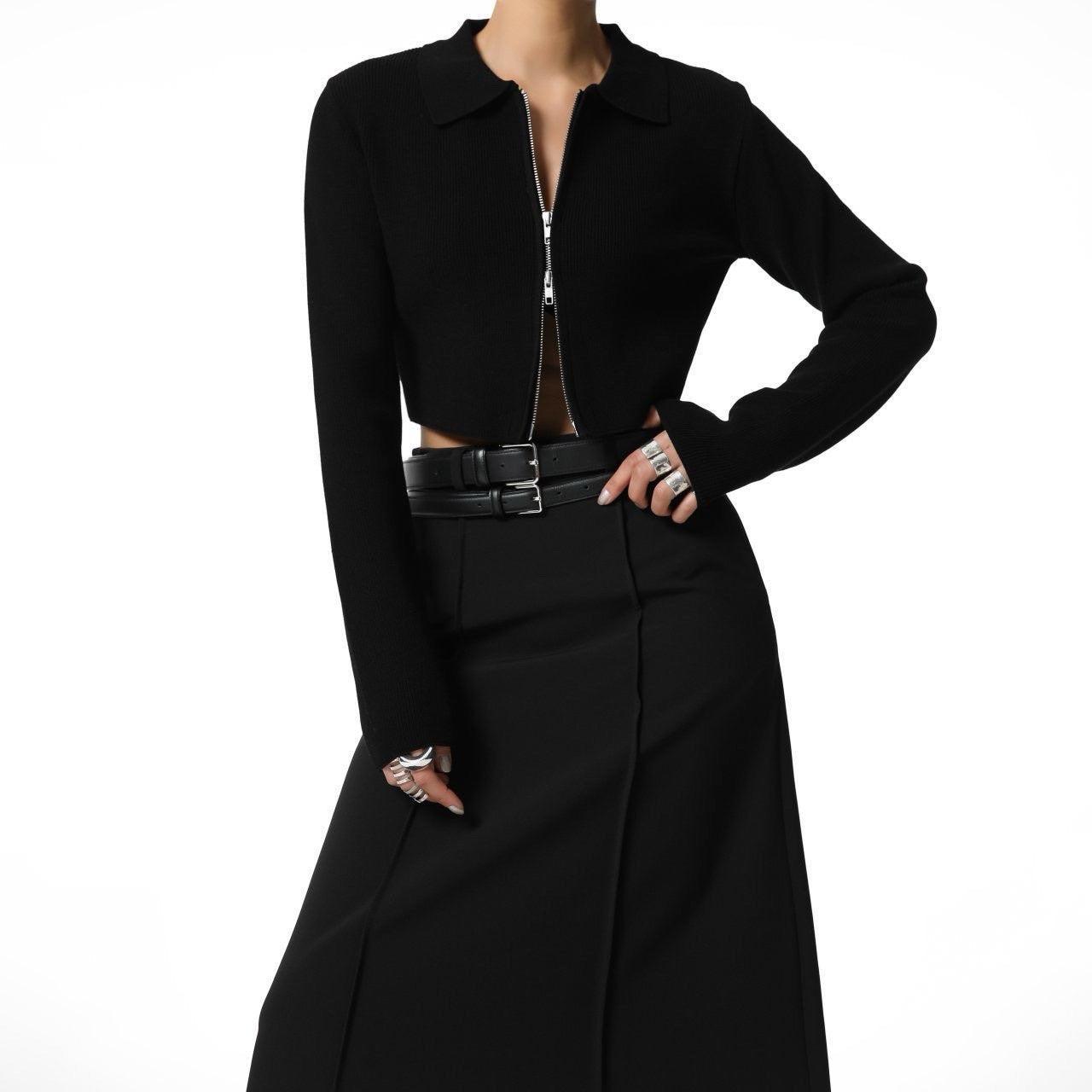 Cropped Knit Cardigan in Black Product Image