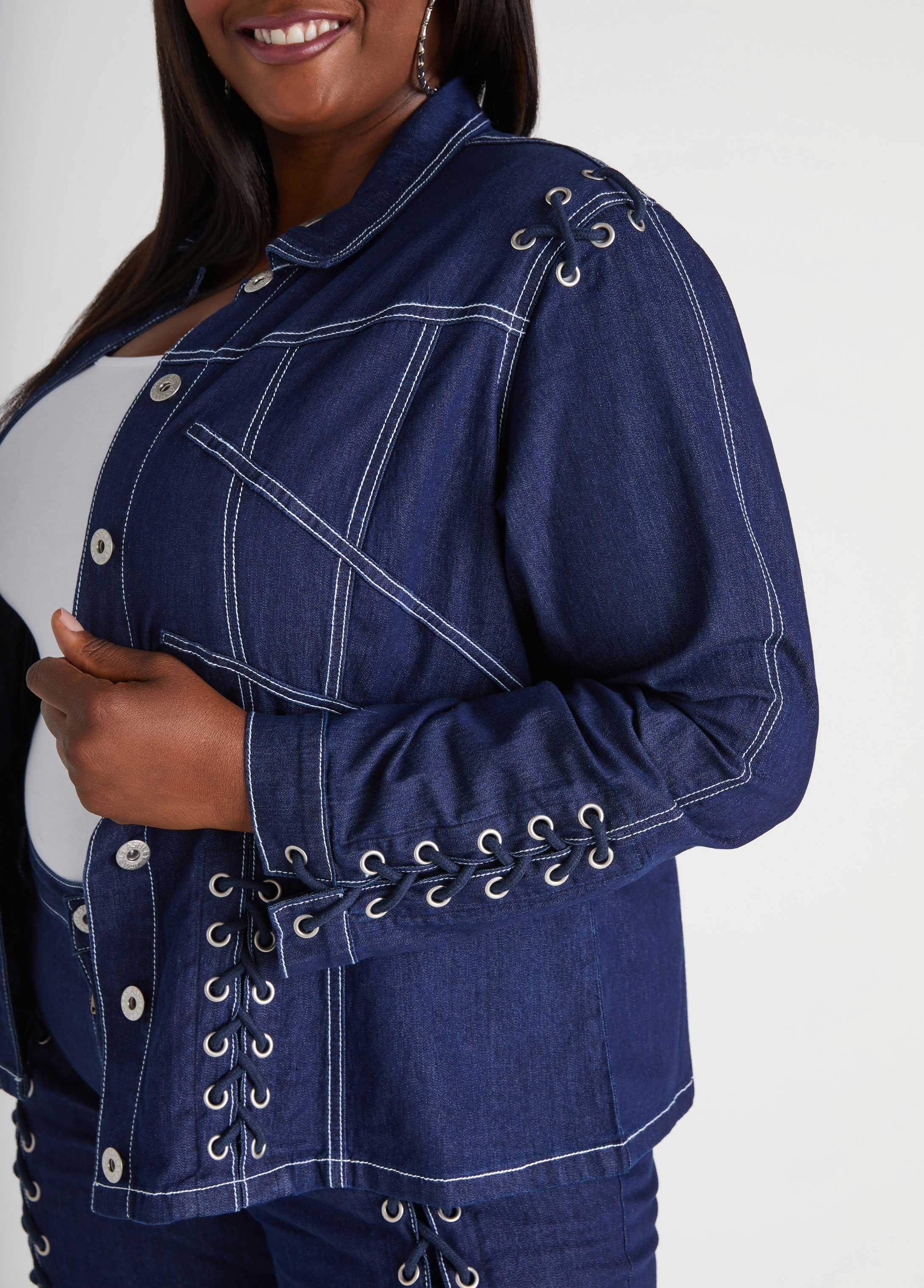 Plus Size Lace Up Denim Jacket Ashley Stewart Product Image