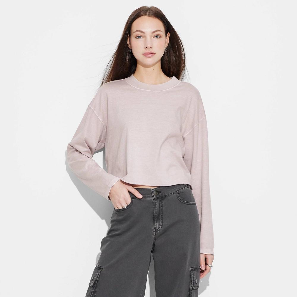 Womens Long Sleeve Cropped T-Shirt - Wild Fable Mauve XL Product Image