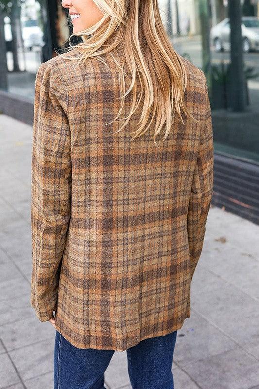 Plaid Collar Lapel Button Blazer (1X to 3X) Product Image