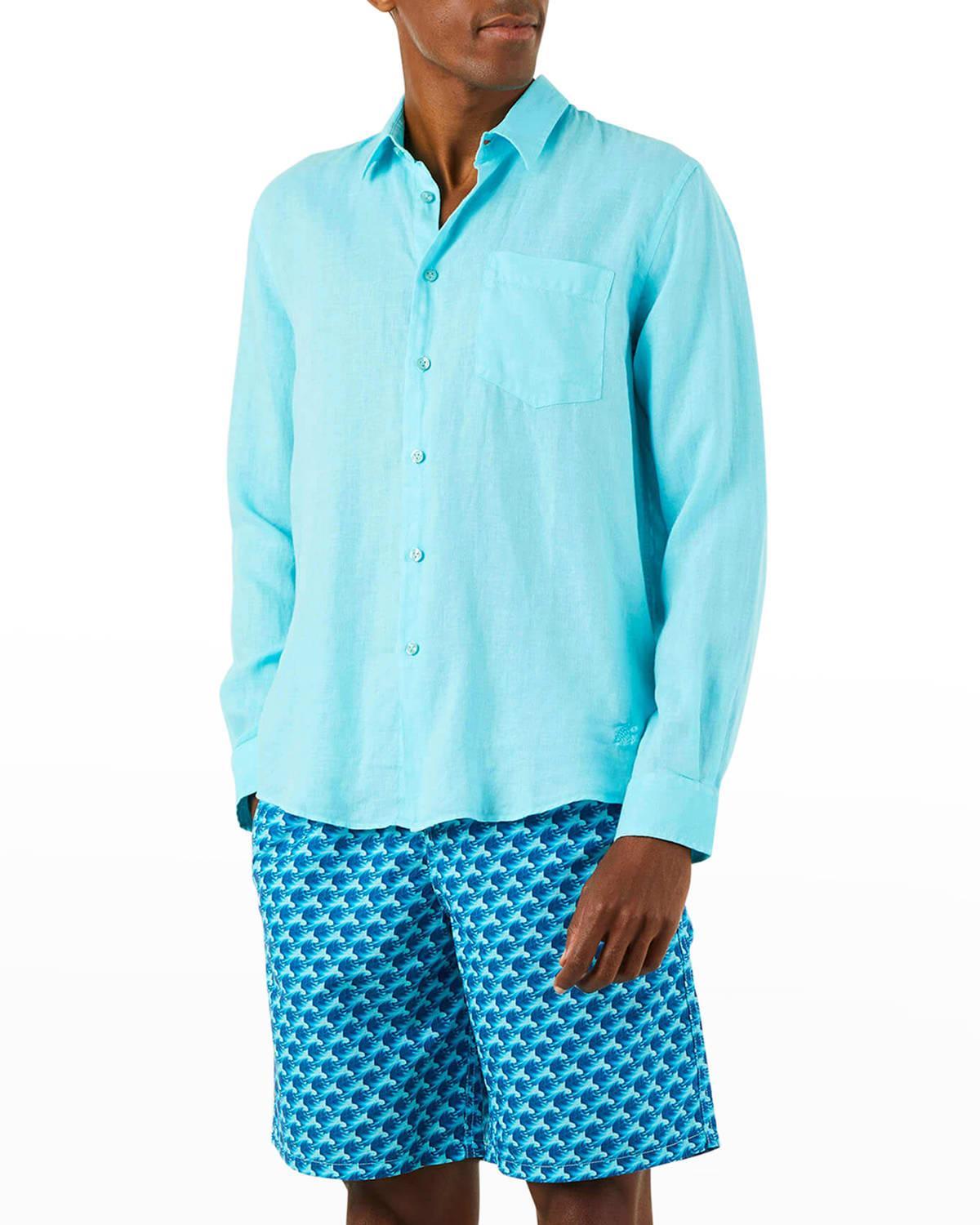 Mens Caroubis Solid Linen Sport Shirt Product Image