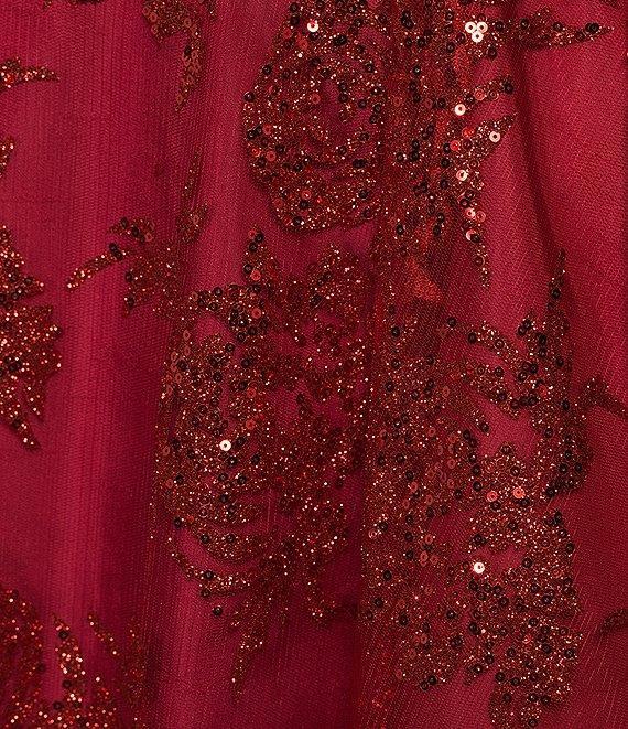 Blondie Nites Floral Glitter Patterned Drape Neck Spaghetti Strap Corset A-line Party Dress Product Image