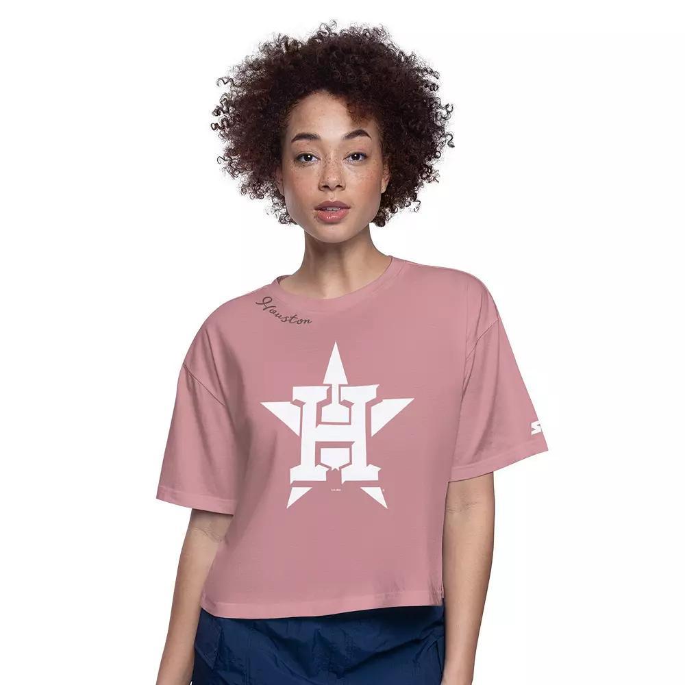 Women's Starter Pink Houston Astros Play the Ball Boxy Cropped T-Shirt,  Product Image