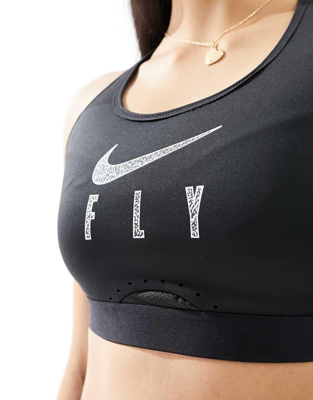 Nike Basketball Dri-FIT Swoosh bra in black Product Image