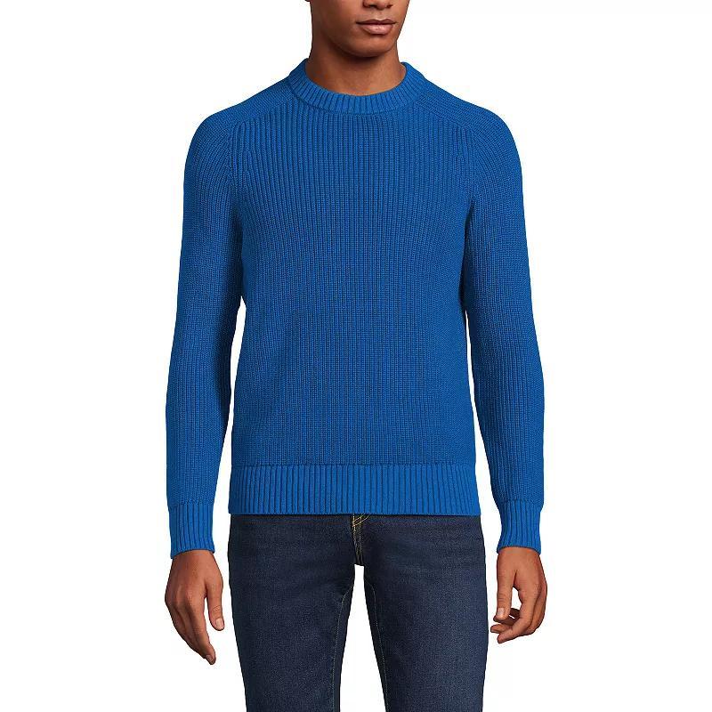 Lands End Mens Cotton Drifter Saddle Crewneck Shaker Sweater Product Image