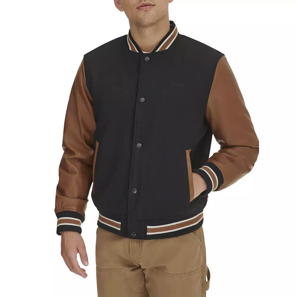 Men's Levi's® Mixed Media Letterman Bomber Jacket, Size: Large, Black Khaki Product Image