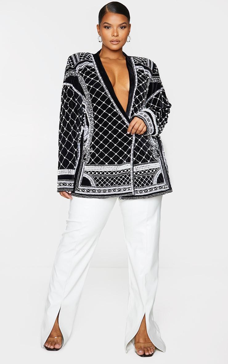 Plus Black Woven Embellished Beaded Oversized Blazer Product Image