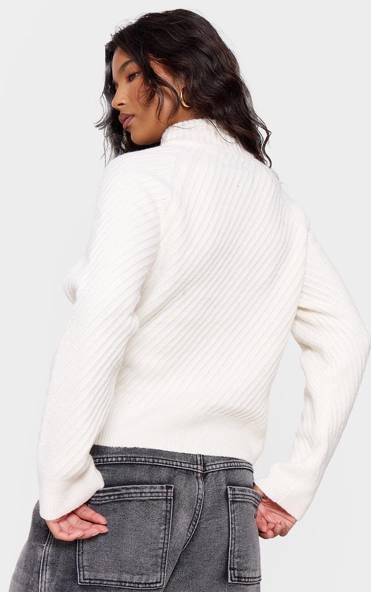 Cream Ripple Knit Half Zip Sweater Product Image