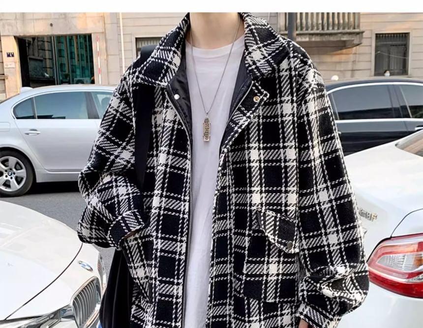 Collar Plaid Button Shacket Product Image