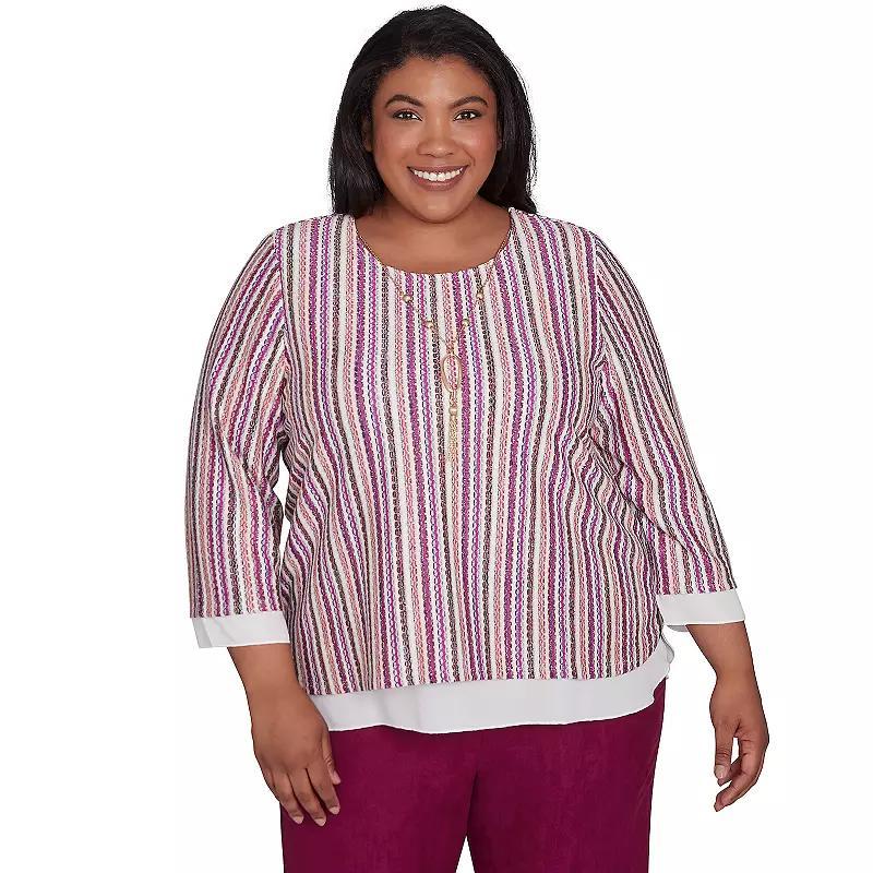 Plus Size Alfred Dunner Metallic Stripe Top with Detachable Necklace, Womens Product Image