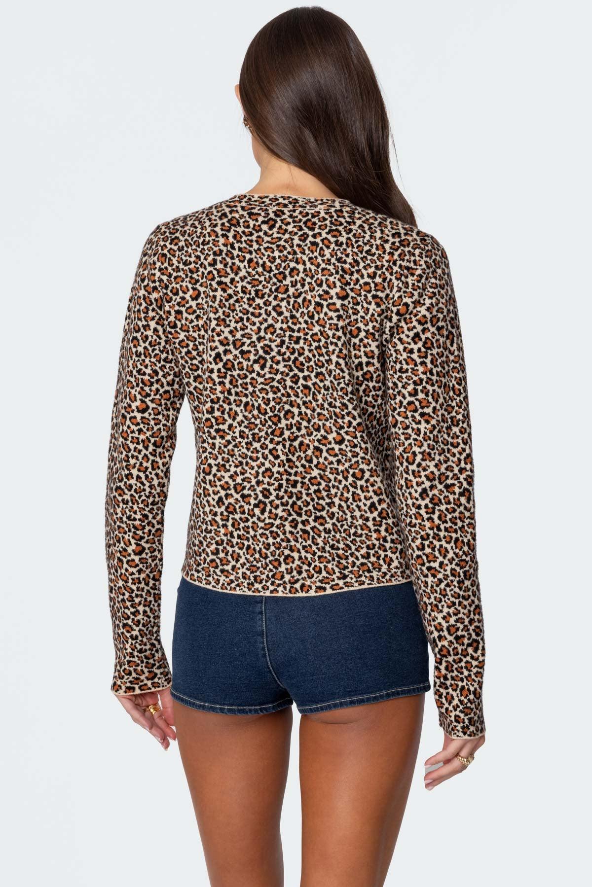 Leopard Printed Knit Cardigan Product Image