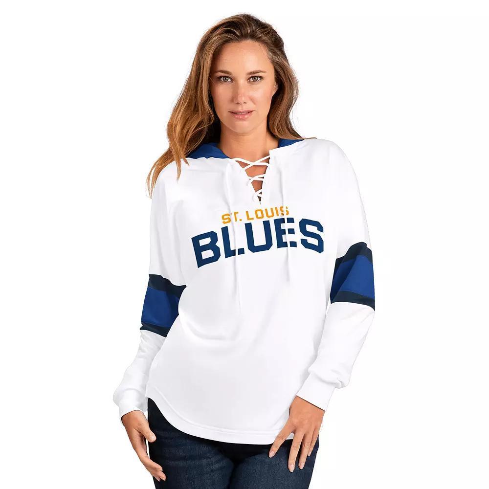 Women's G-III 4Her by Carl Banks White St. Louis Blues Goal Zone Long Sleeve Lace-Up Hoodie T-Shirt,  Product Image
