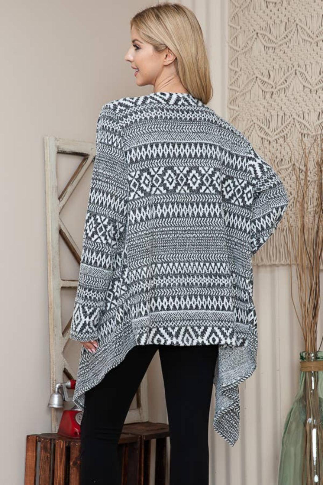 Black & White AZTEC PRINT OPEN CARDIGAN Product Image