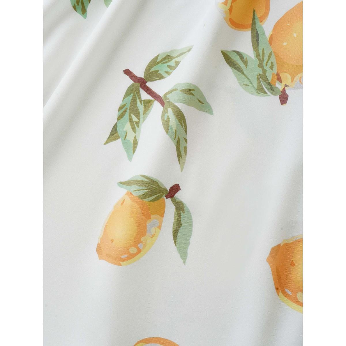 Plus Size Citrus Lemon Print Ruffles Patchwork Belted Dress White Women Elegant Overlapping Overlap Collar Cap Sleeve Curvy BloomChic 14-16/1X Product Image