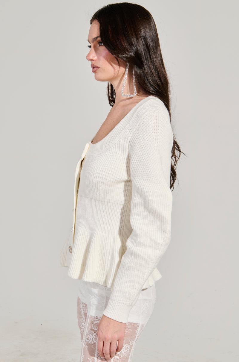 WORTH A MILLION PEPLUM SWEATER IN WHITE Product Image