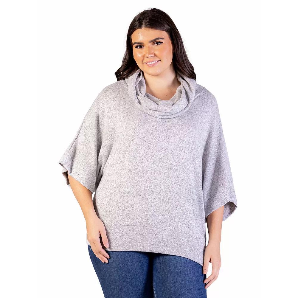 Plus Size 24Seven Comfort Apparel Heathered Cowlneck Dolman Sleeve Sweater, Women's, Size: 2XL, Gray Product Image