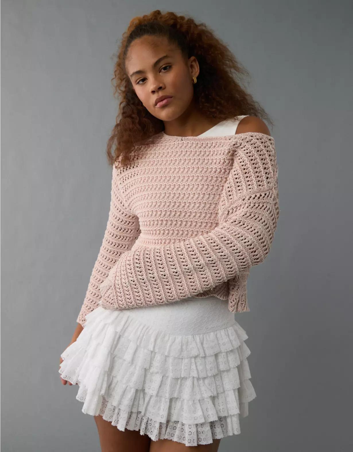 AE Ballet Neck Open Knit Sweater Product Image