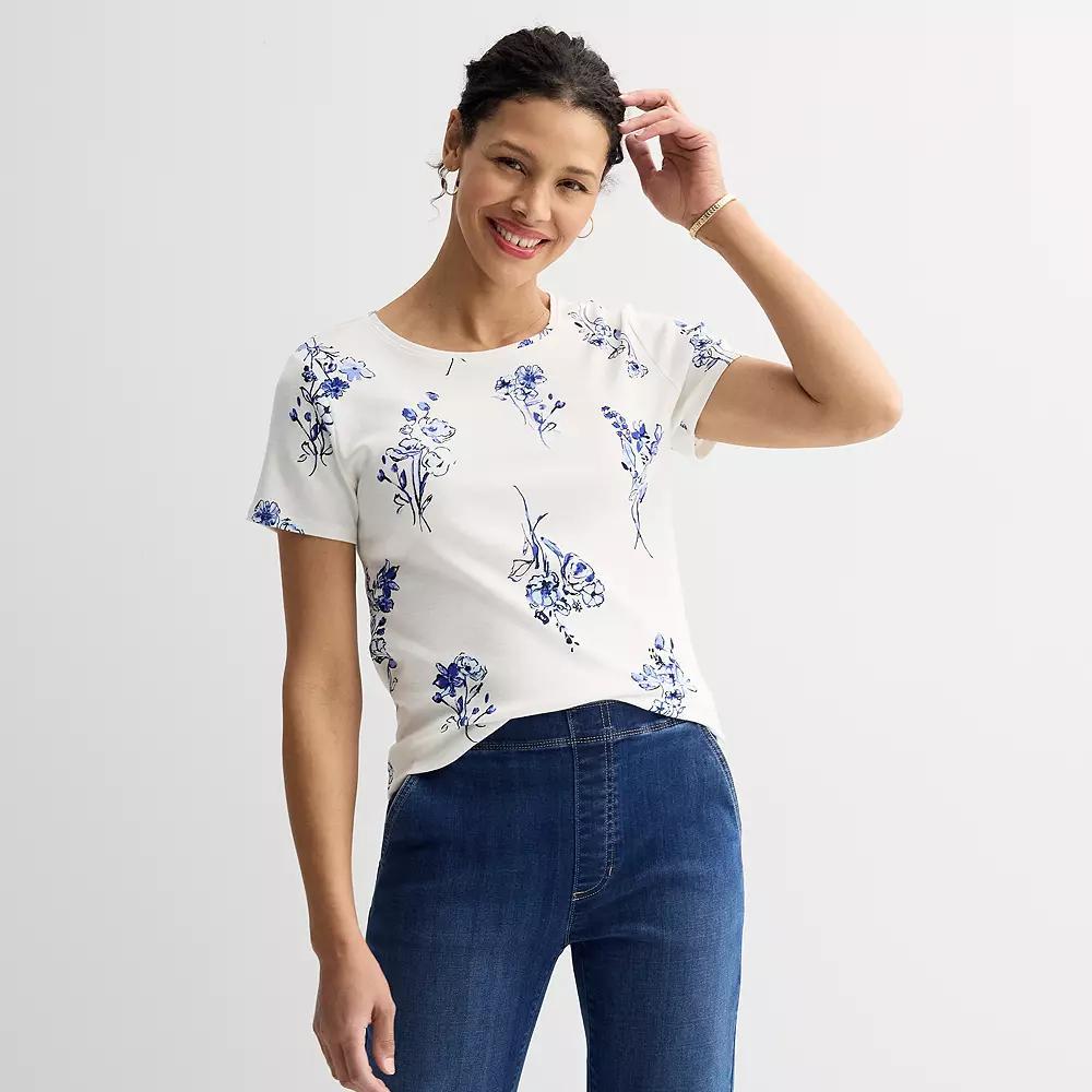 Women's Croft & Barrow® Essential Crewneck Tee, Size: XXL, Blue White Easy Floral Product Image
