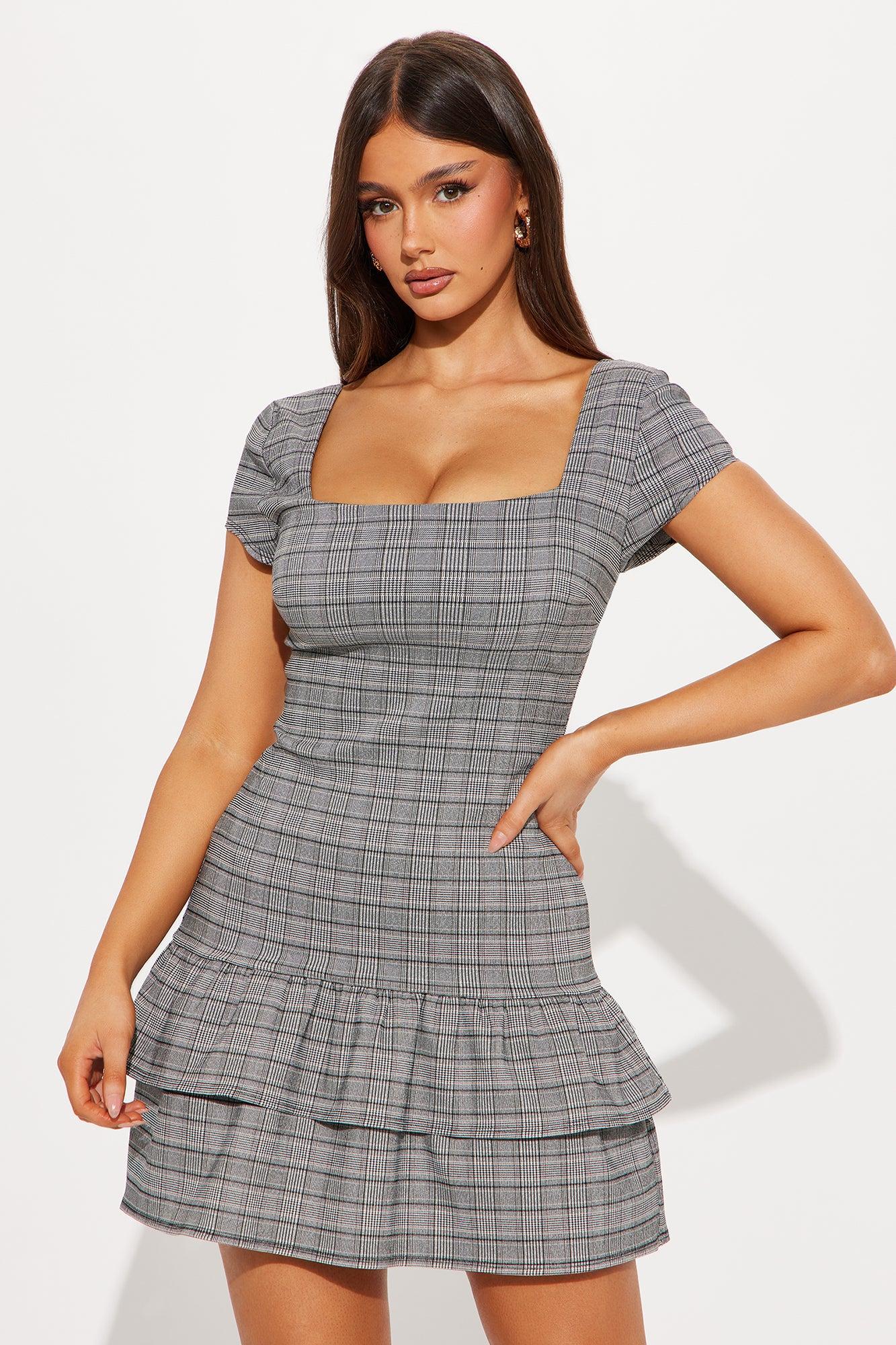 Can't Quit Plaid Mini Dress - Grey/combo Product Image