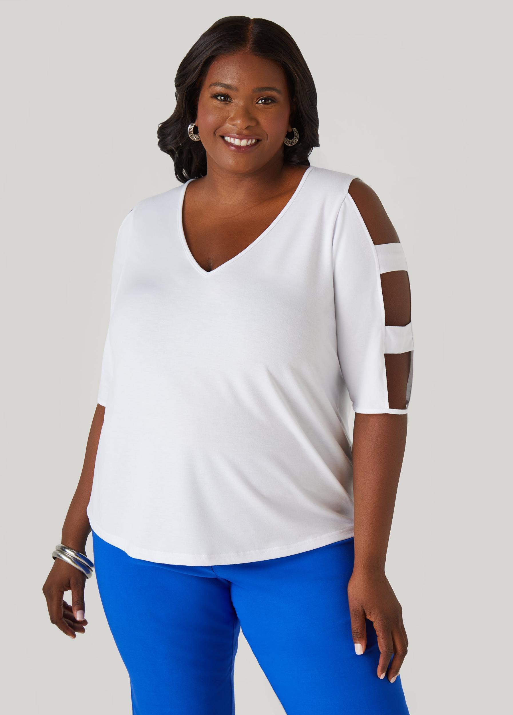 Plus Size Cutout Sleeve Jersey Top Ashley Stewart Product Image