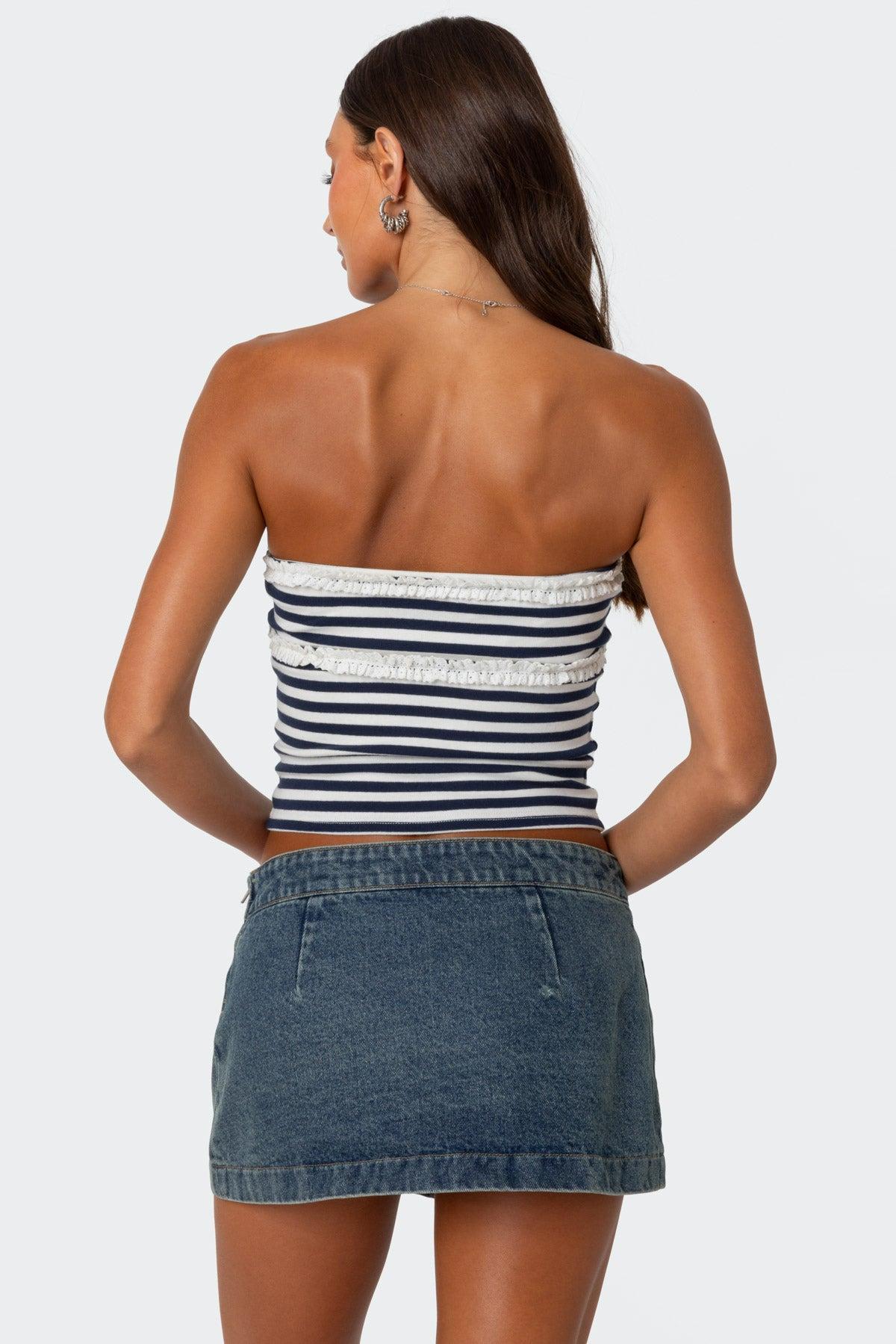 Striped Eyelet Trim Tube Top Product Image