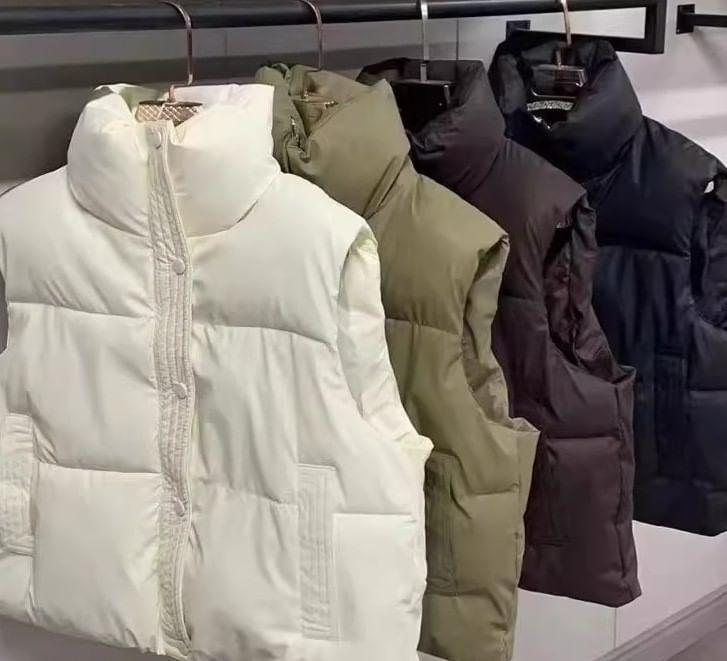 High Neck Plain Zip-Up Puffer Vest Product Image