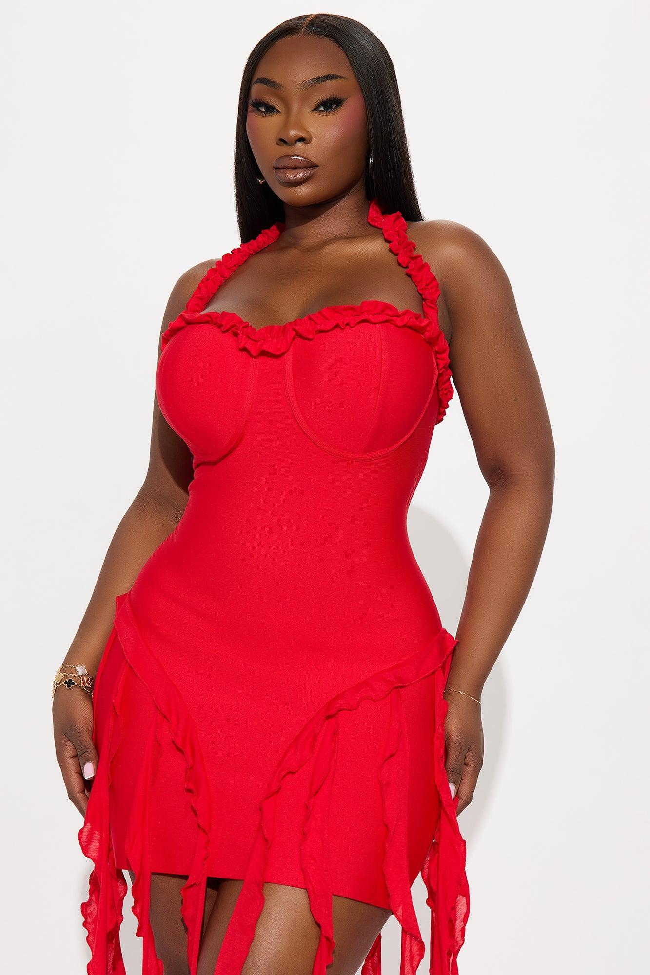 Miranda Ruffle Bandage Mini Dress - Red Female Product Image
