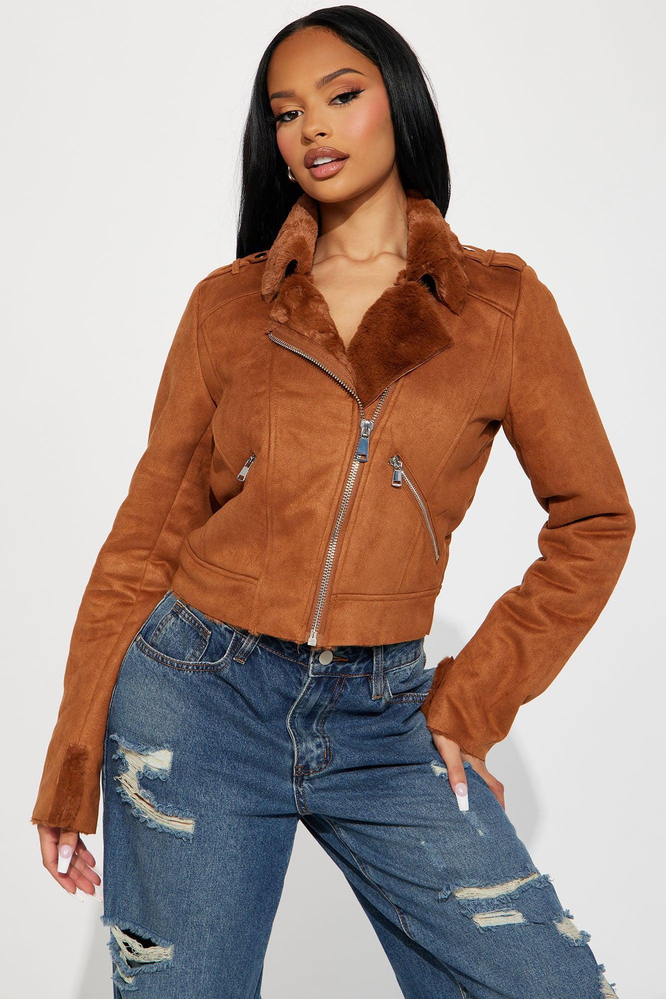 Keeping Up With Me Faux Fur Moto - Camel Product Image