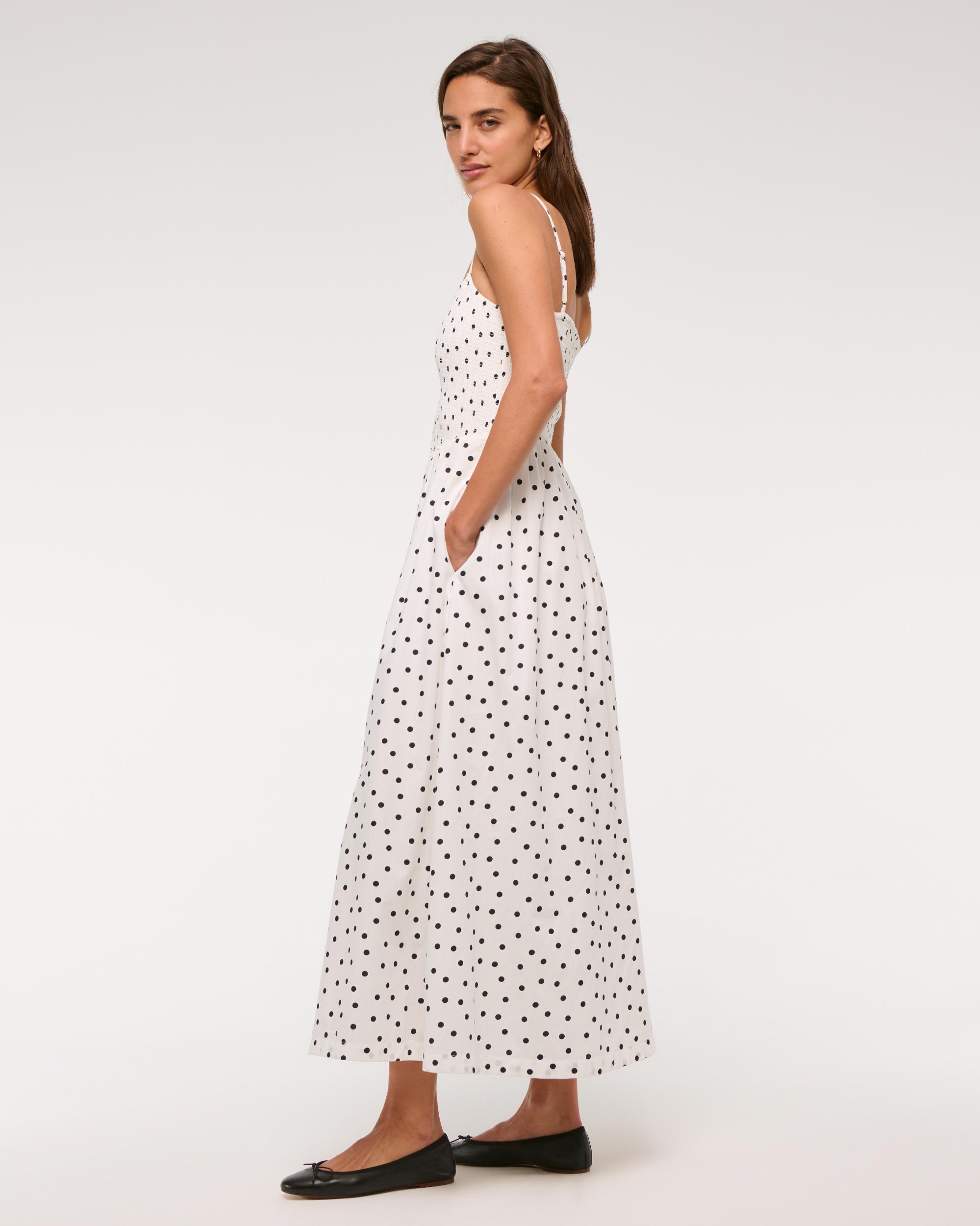 Dipped-Waist Smocked Midi Dress Product Image
