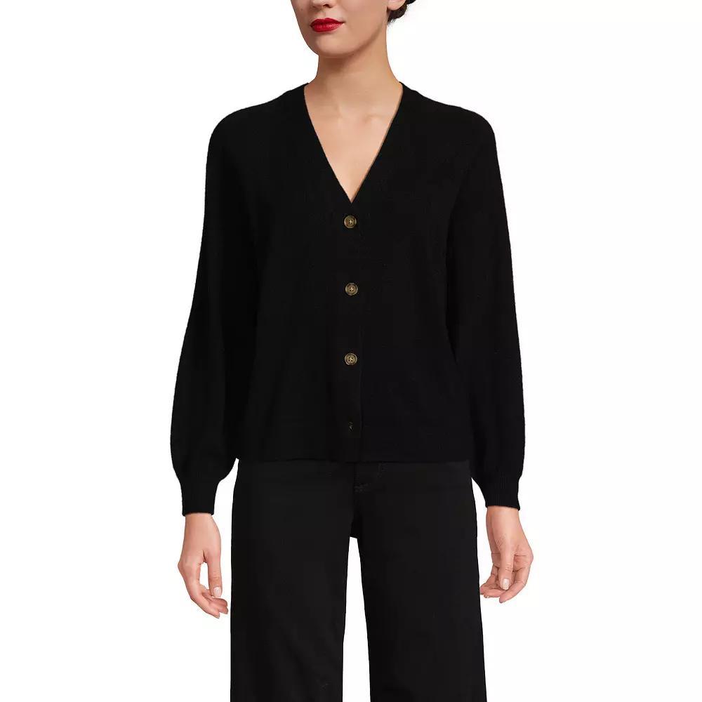 Women's Lands' End Cashmere Cardigan, Size: Large, Black Product Image