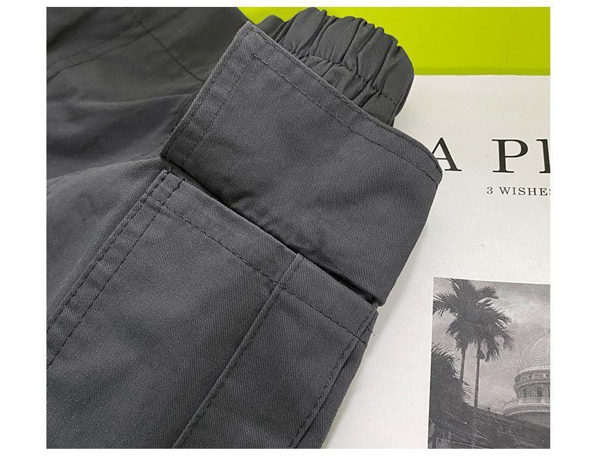 Elastic-Waist Plain Cargo Shorts Product Image