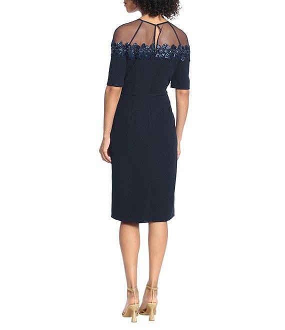 Maggy London Illusion Yoke Stretch Crepe Short Sleeve Crew Neck Sheath Midi Dress Product Image