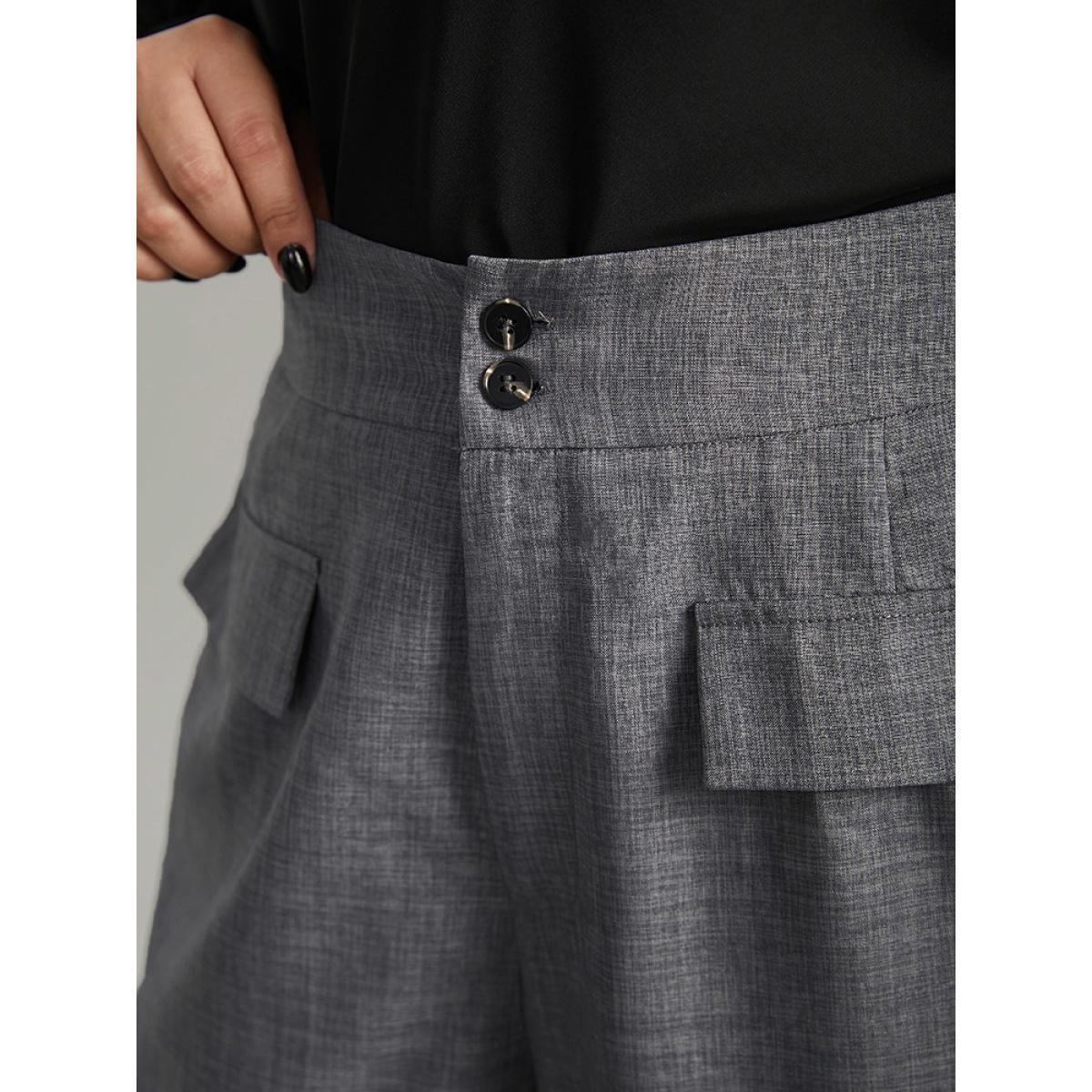 Plus Size Textured Button Up Flap Detail Wide Leg Pants Women Gray Office Wide Leg High Rise Office Pants BloomChic 18-20/2X Product Image