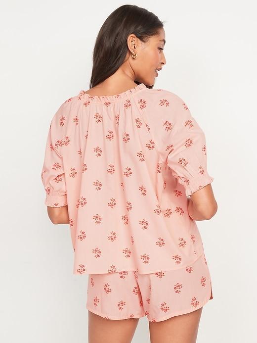 Puff-Sleeve Floral Swing Pajama Top Product Image