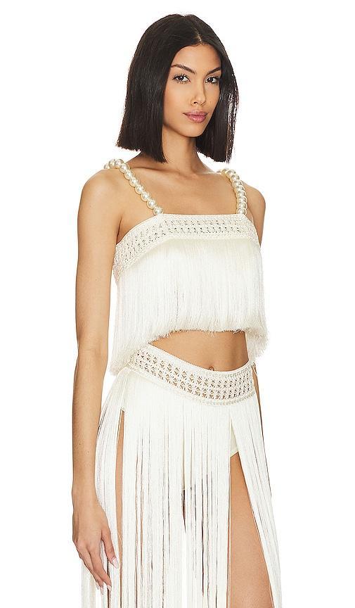 Pearl Beaded Fringe Crop Top PatBO Product Image