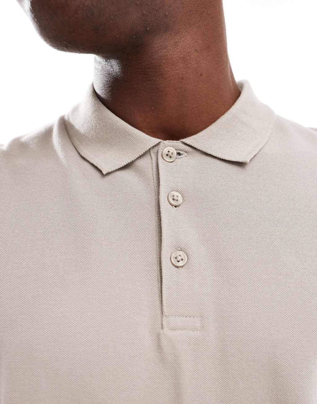 ASOS DESIGN pique polo in stone Product Image